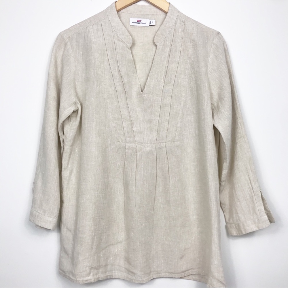 Vineyard Vines Oatmeal Linen Blend Tunic Top